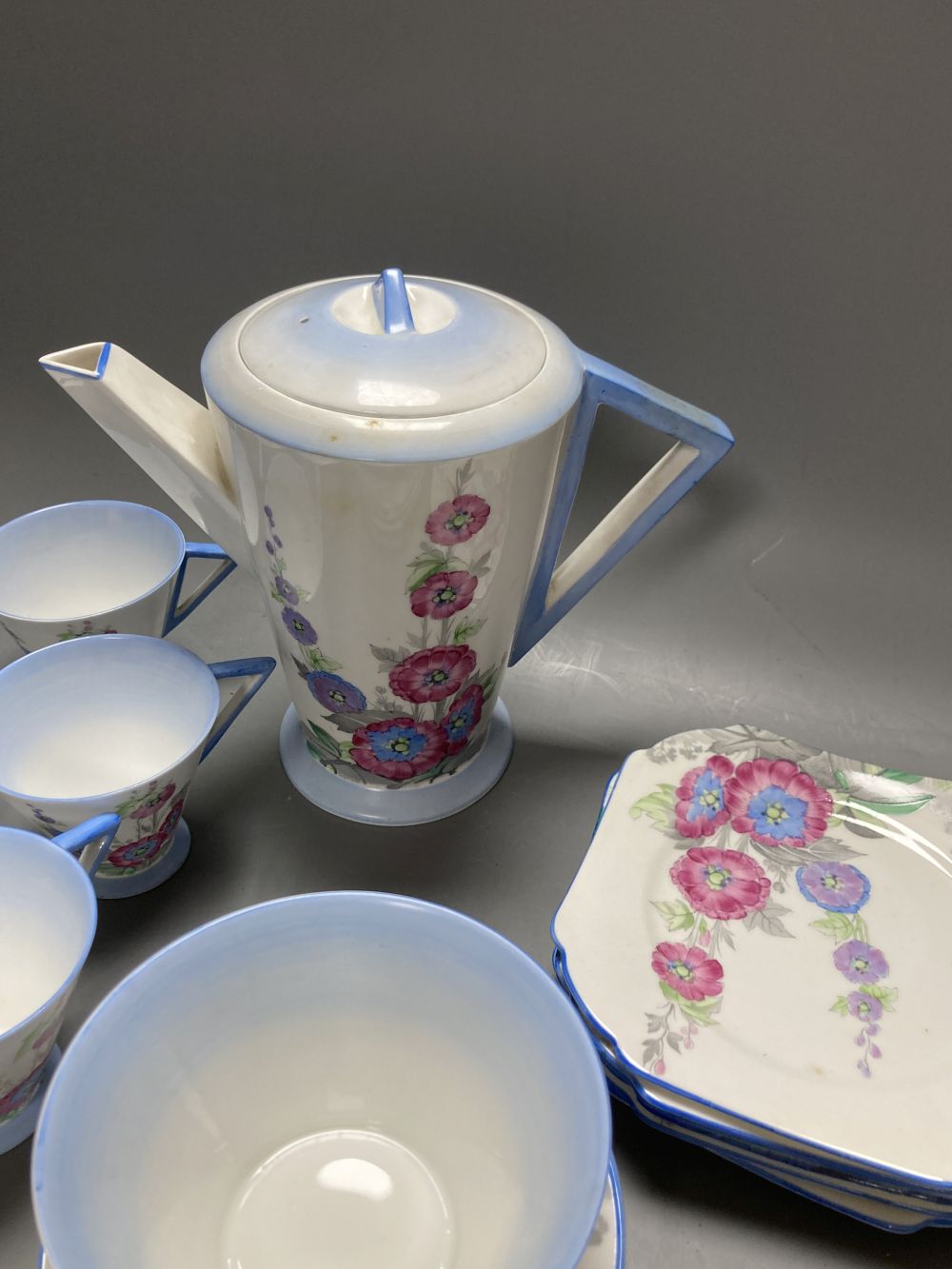 A Shelley 12019 Hollyhocks pattern part tea set
